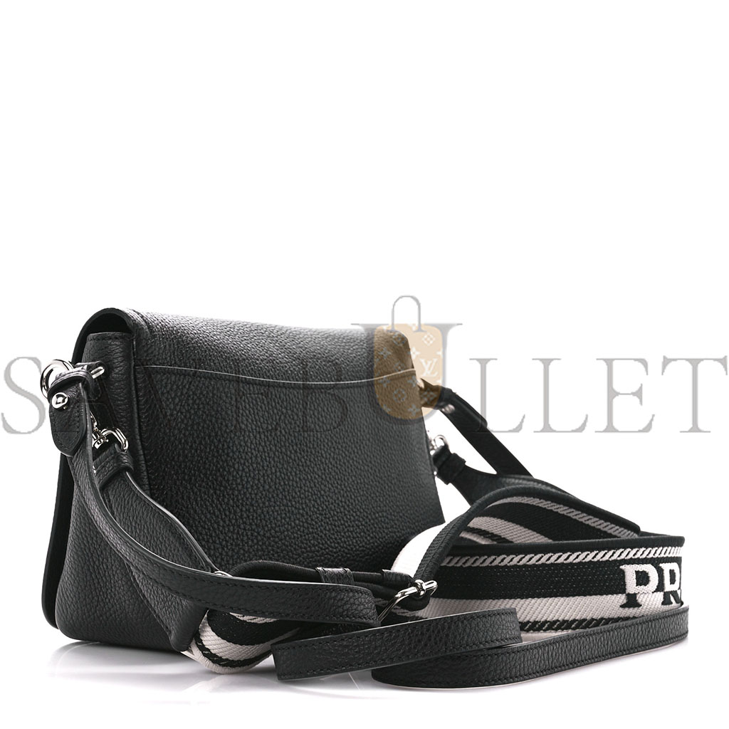 PRADA VITELLO DAINO FLOU FLAP CROSSBODY BLACK (23*15*8cm) PRADA VITELLO DAINO FLOU FLAP CROSSBODY BLACK (23*15*8cm)