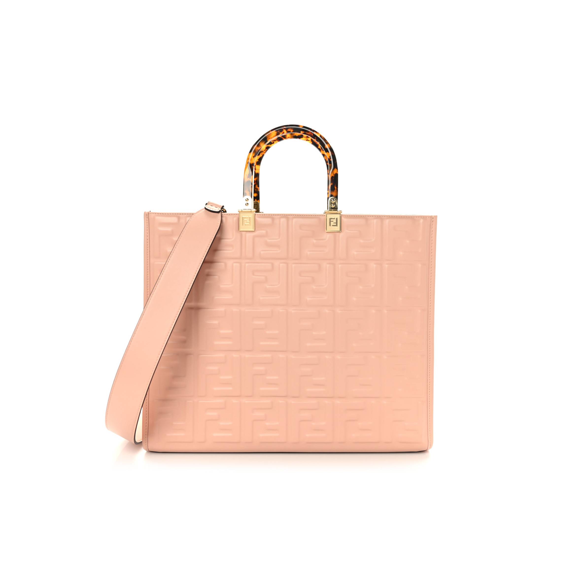 FENDI VITELLO PLEXIGLASS FF EMBOSSED MEDIUM FENDI SUNSHINE SHOPPER TOTE BABY PINK (36*31*16cm) FENDI VITELLO PLEXIGLASS FF EMBOSSED MEDIUM FENDI SUNSHINE SHOPPER TOTE BABY PINK (36*31*16cm)