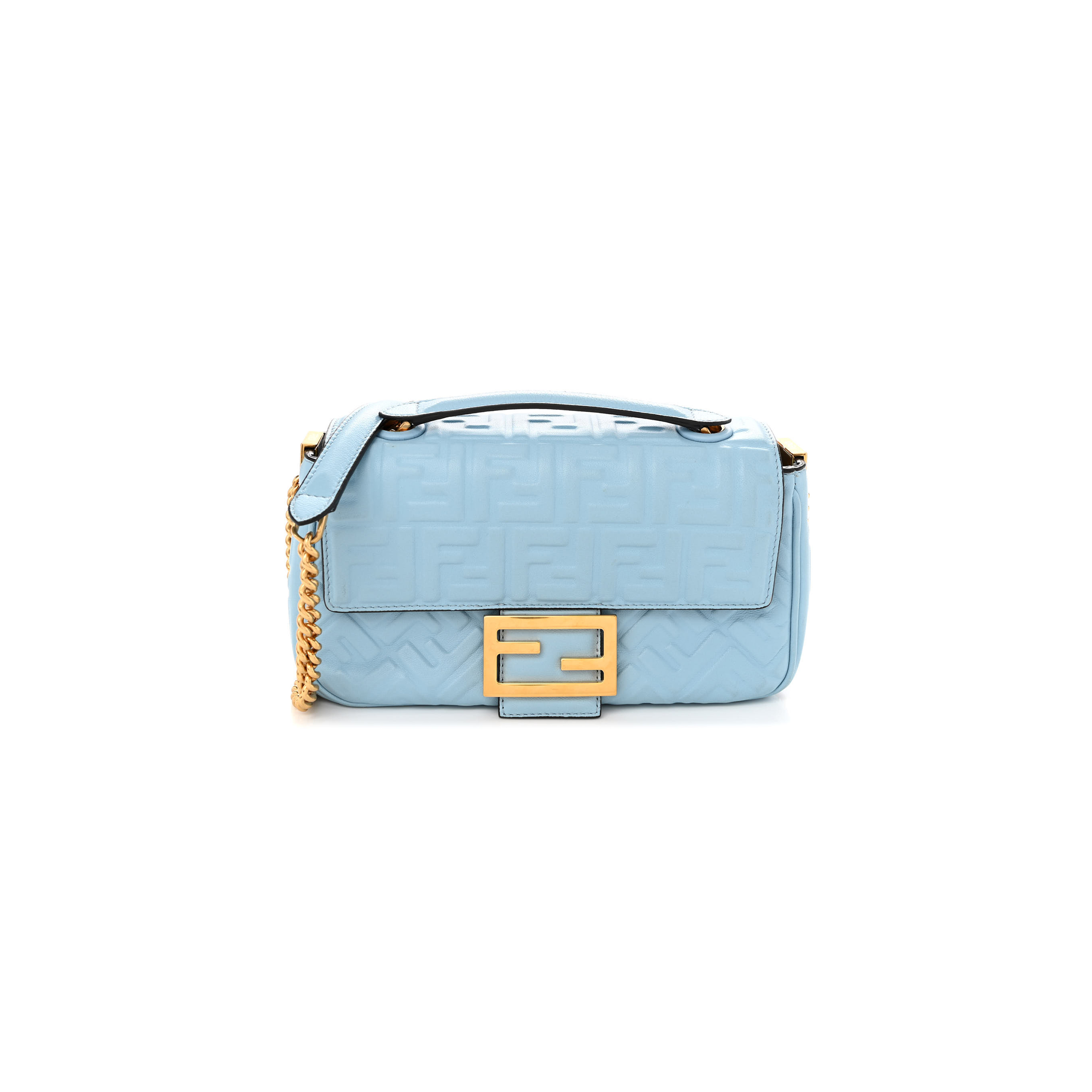 FENDI NAPPA SMALL FF EMBOSSED MIDI CHAIN BAGUETTE AZZURRO BABY (23*13*6cm) FENDI NAPPA SMALL FF EMBOSSED MIDI CHAIN BAGUETTE AZZURRO BABY (23*13*6cm)