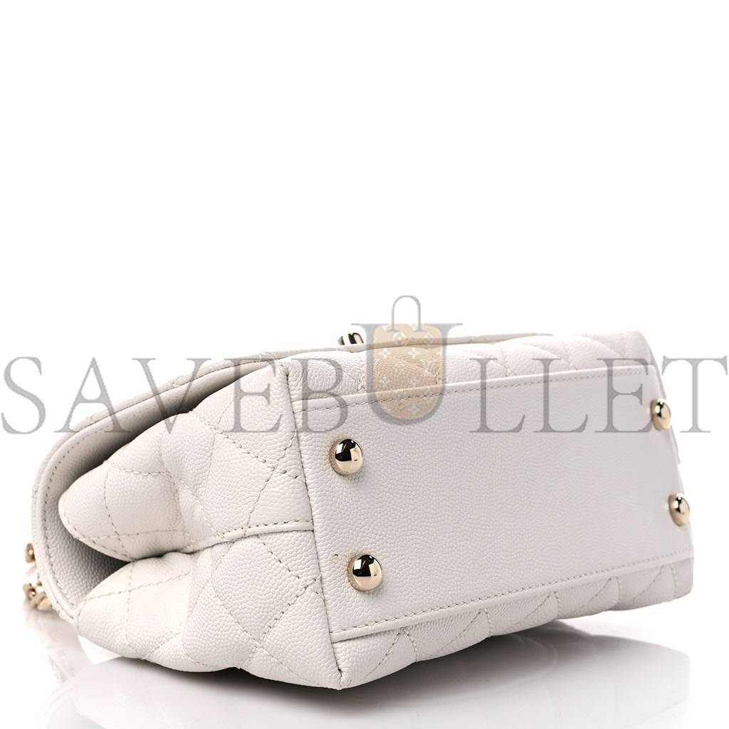 CHANEL CAVIAR QUILTED EXTRA MINI COCO HANDLE FLAP WHITE ROSE GOLD HARDWARE (18*12*9cm) CHANEL CAVIAR QUILTED EXTRA MINI COCO HANDLE FLAP WHITE ROSE GOLD HARDWARE (18*12*9cm)