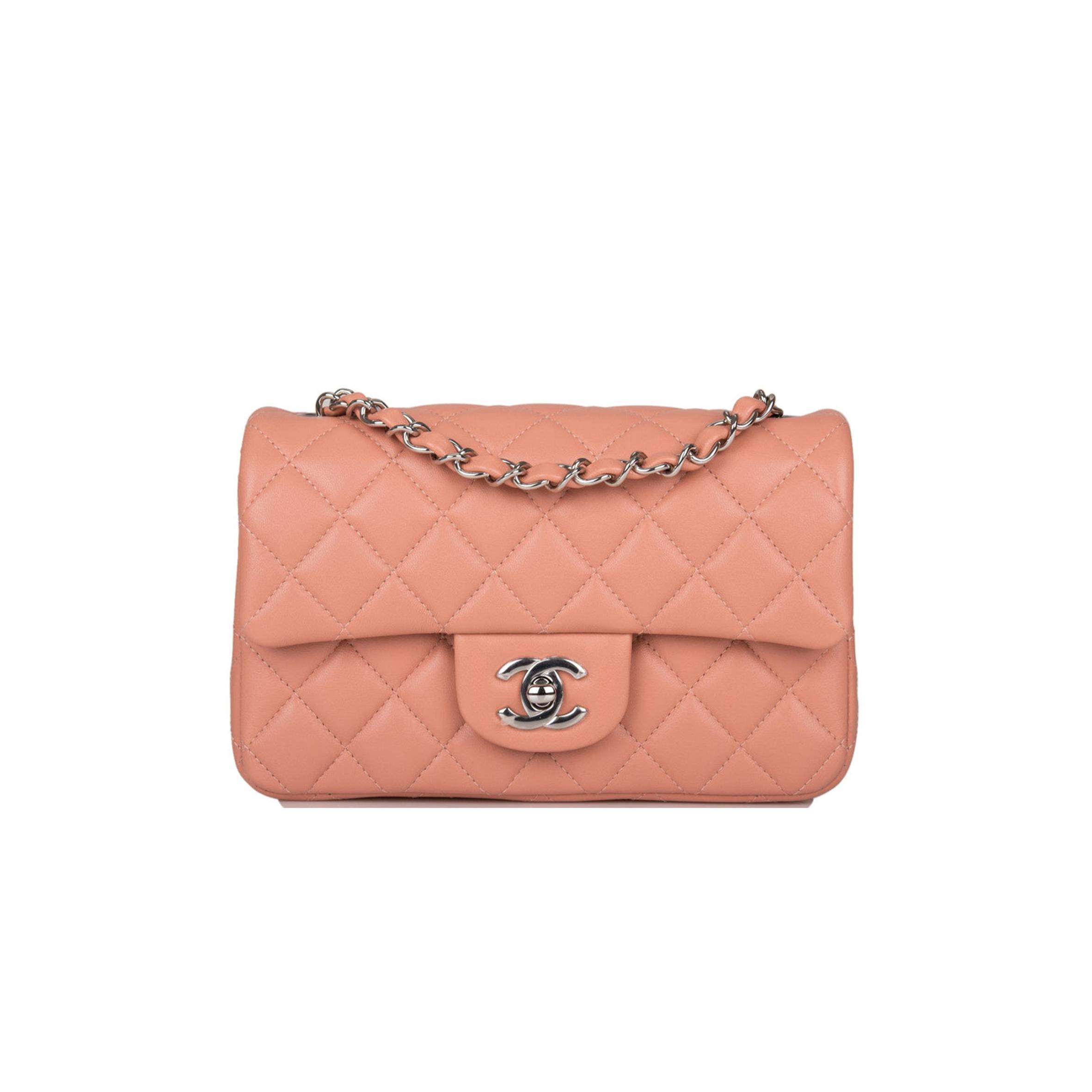 CHANEL MINI RECTANGULAR FLAP BAG ROSE LAMBSKIN SILVER HARDWARE (20*13*6cm) CHANEL MINI RECTANGULAR FLAP BAG ROSE LAMBSKIN SILVER HARDWARE (20*13*6cm)