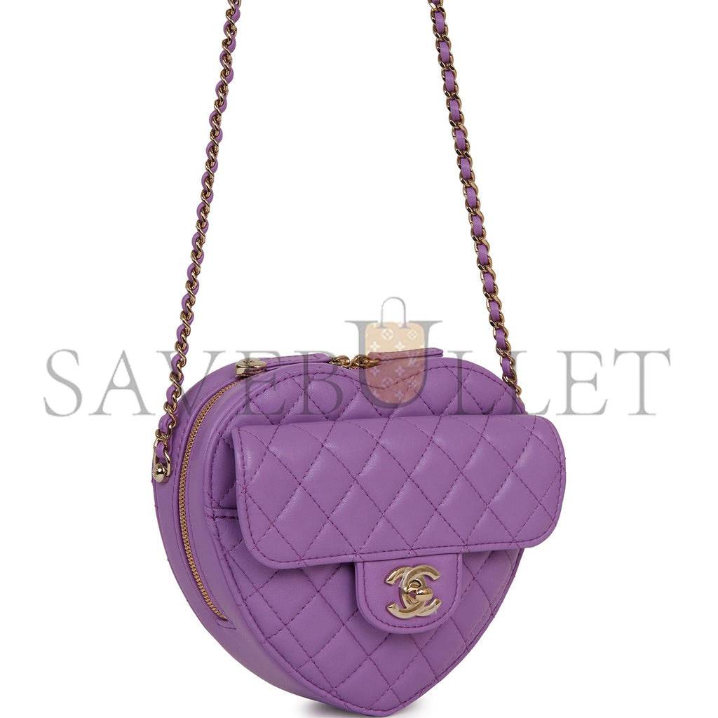 CHANEL CC IN LOVE LARGE HEART BAG PURPLE LAMBSKIN LIGHT GOLD HARDWARE (20*18*6cm) CHANEL CC IN LOVE LARGE HEART BAG PURPLE LAMBSKIN LIGHT GOLD HARDWARE (20*18*6cm)