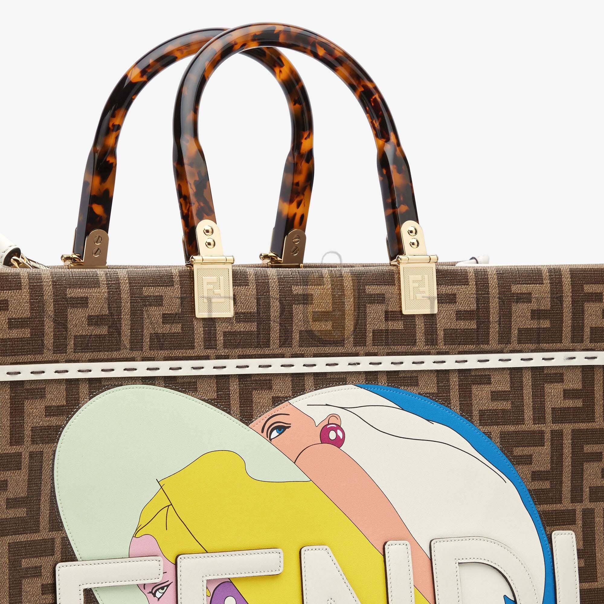 FENDI SUNSHINE MEDIUM - FF GLAZED FABRIC SHOPPER WITH INLAY 8BH386AJHJF1HB5 (35*31*17cm) FENDI SUNSHINE MEDIUM - FF GLAZED FABRIC SHOPPER WITH INLAY 8BH386AJHJF1HB5 (35*31*17cm)