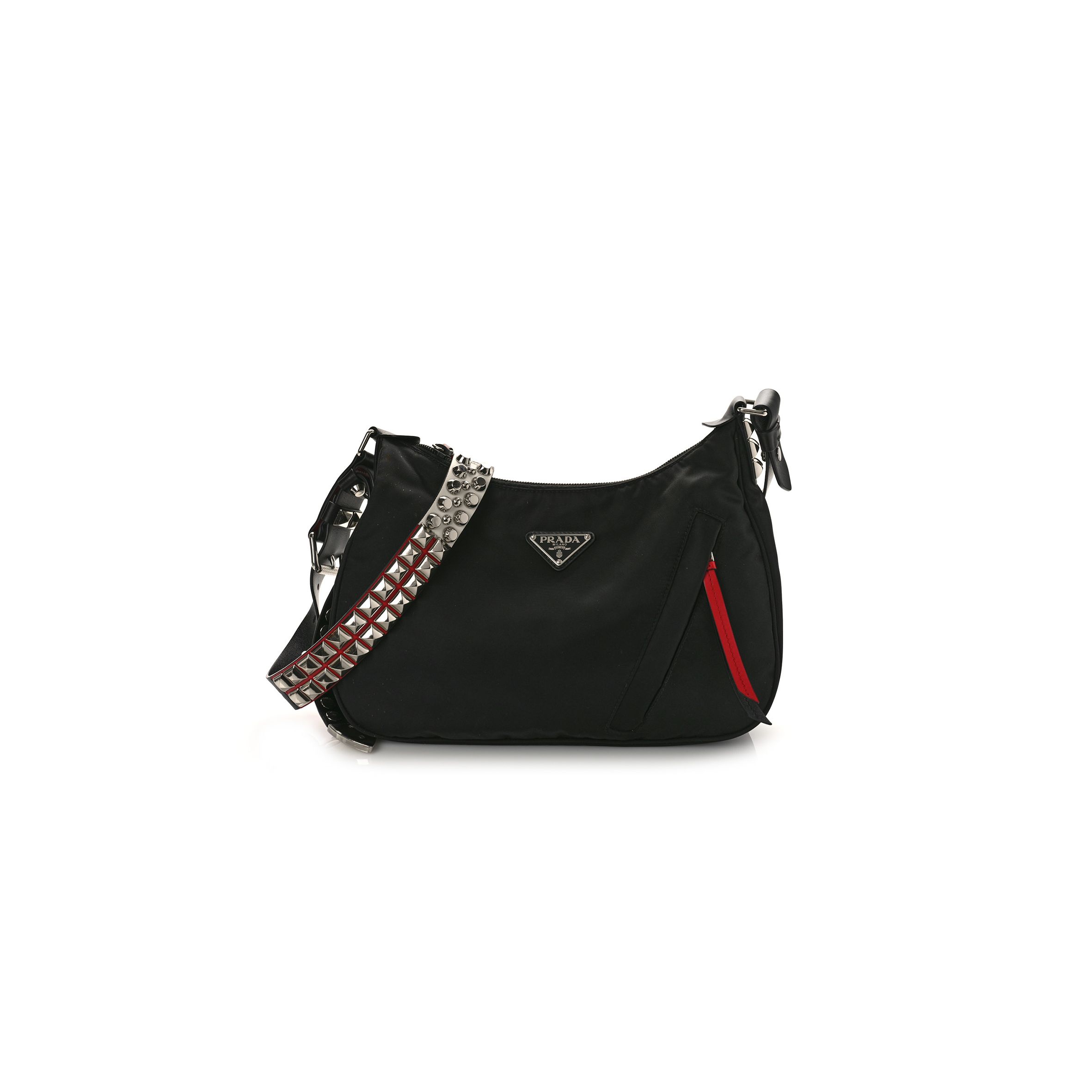 PRADA TESSUTO NYLON STUDDED NEW VELA HOBO BLACK FUOCO (29*20*7cm) PRADA TESSUTO NYLON STUDDED NEW VELA HOBO BLACK FUOCO (29*20*7cm)