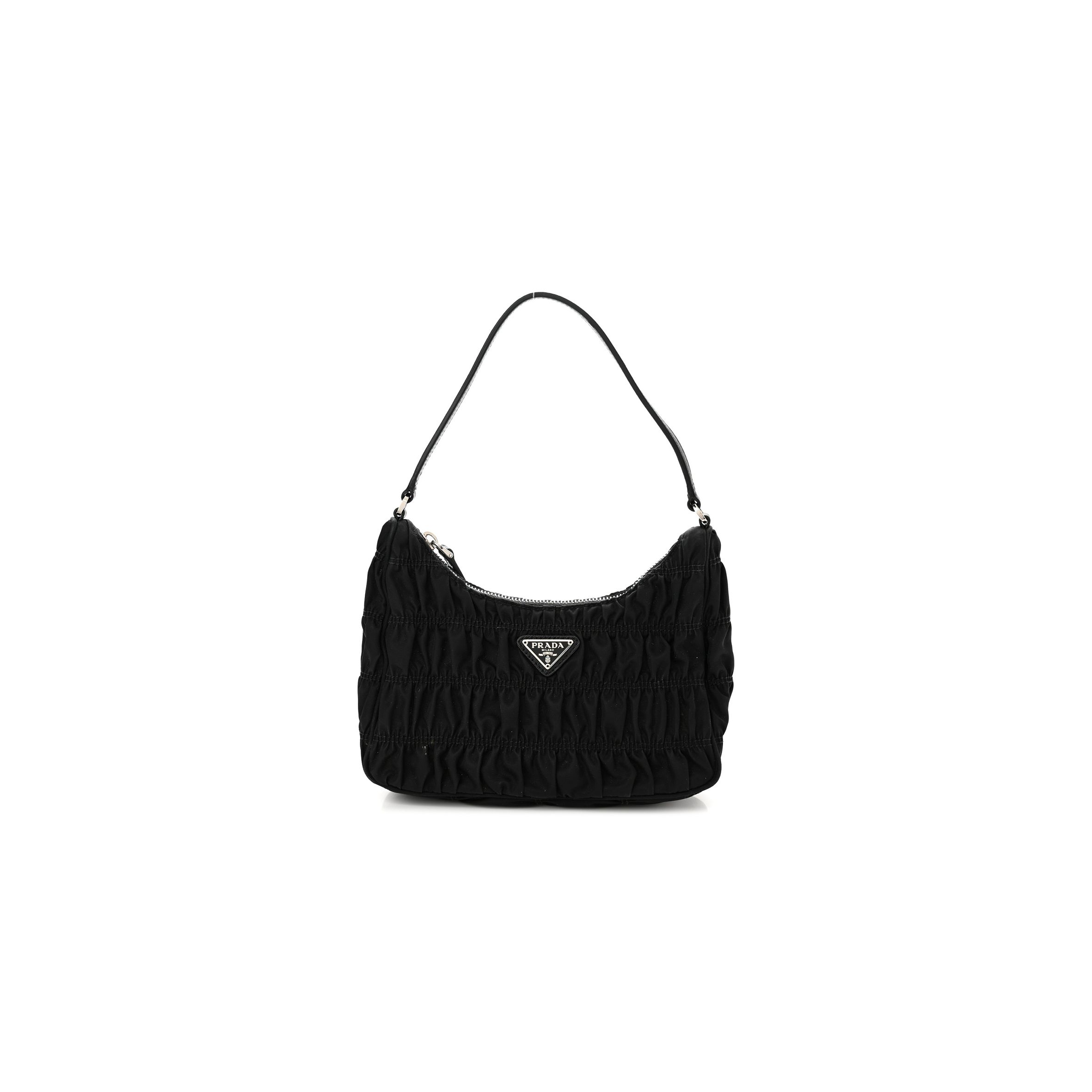 PRADA TESSUTO NYLON GAUFRE SHOULDER BAG BLACK (20*17*6cm) PRADA TESSUTO NYLON GAUFRE SHOULDER BAG BLACK (20*17*6cm)