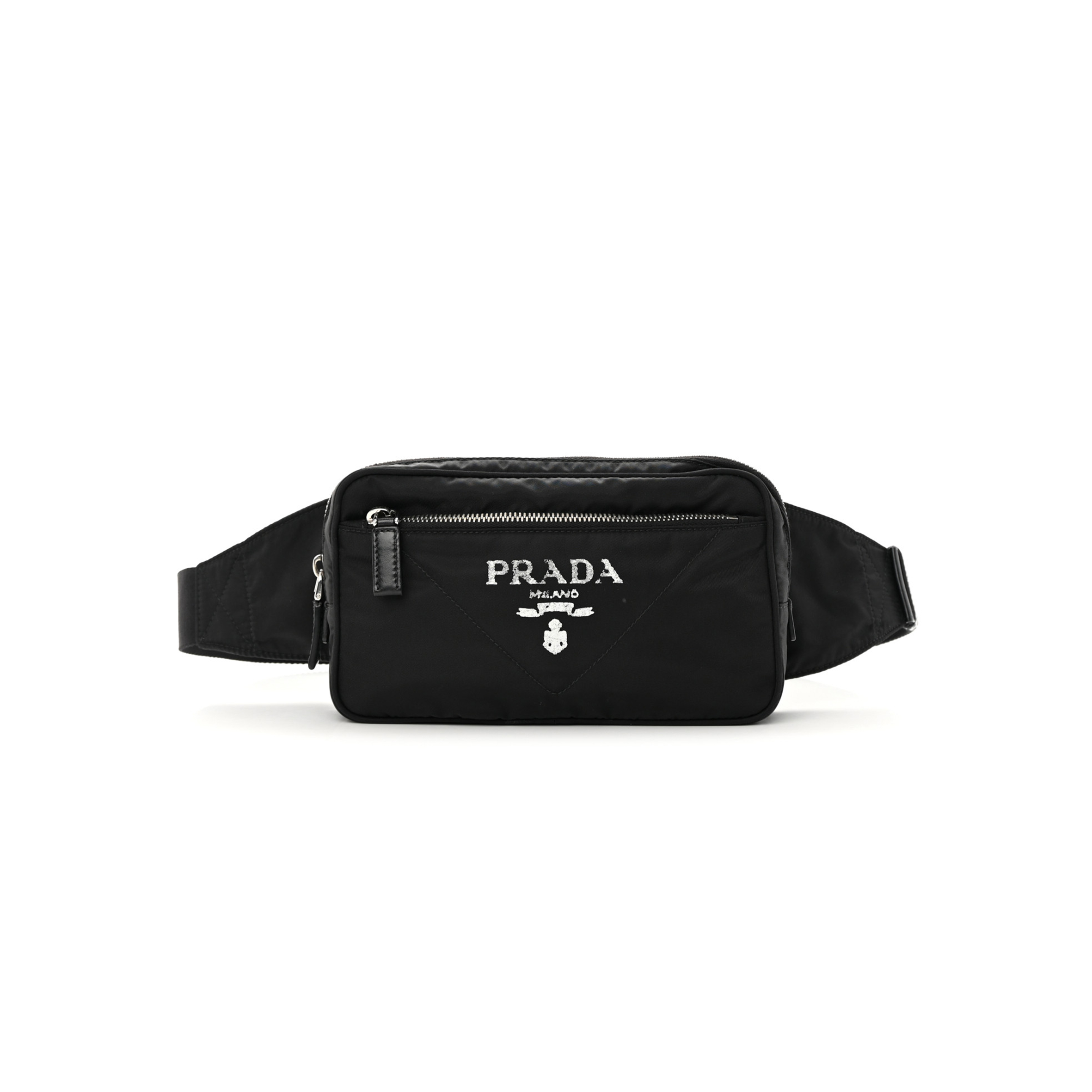 PRADA TESSUTO RE-NYLON LOGO PRINT BELT BAG BLACK (22*13*6cm) PRADA TESSUTO RE-NYLON LOGO PRINT BELT BAG BLACK (22*13*6cm)