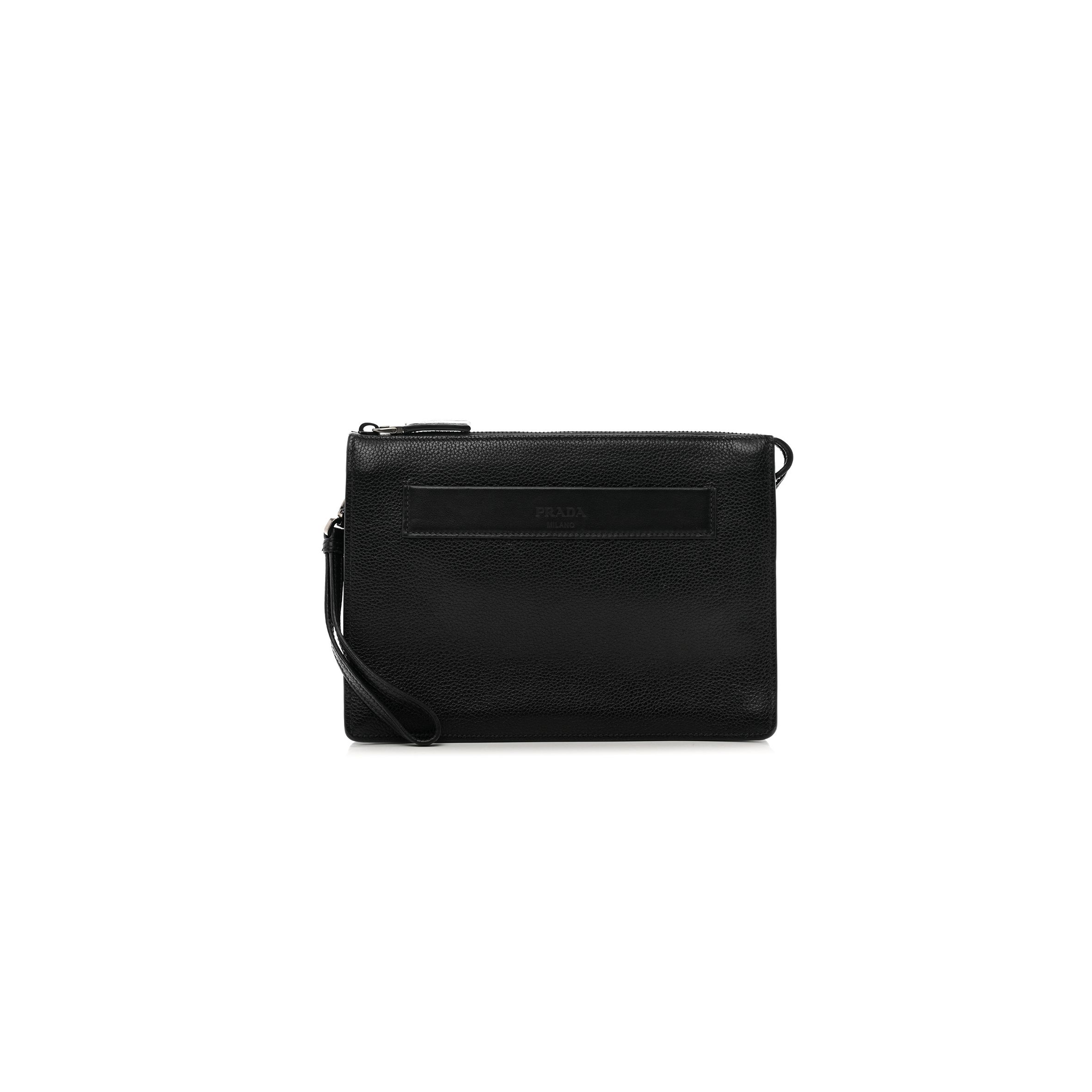 PRADA VITELLO DAINO WRISTLET POUCH BLACK (25*18*5cm) PRADA VITELLO DAINO WRISTLET POUCH BLACK (25*18*5cm)