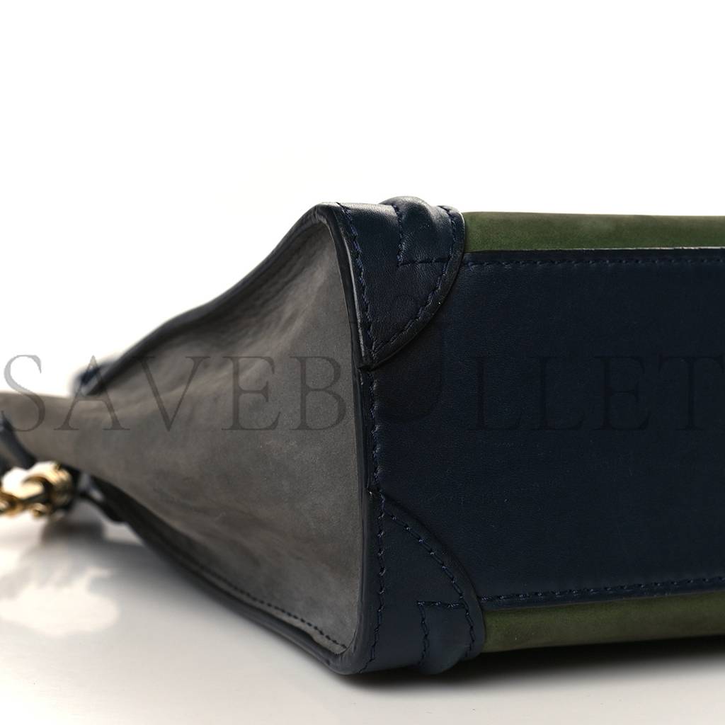 CELINE NUBUCK SMOOTH CALFSKIN NANO TRI-COLOR LUGGAGE GREEN (20*19*10cm) CELINE NUBUCK SMOOTH CALFSKIN NANO TRI-COLOR LUGGAGE GREEN (20*19*10cm)