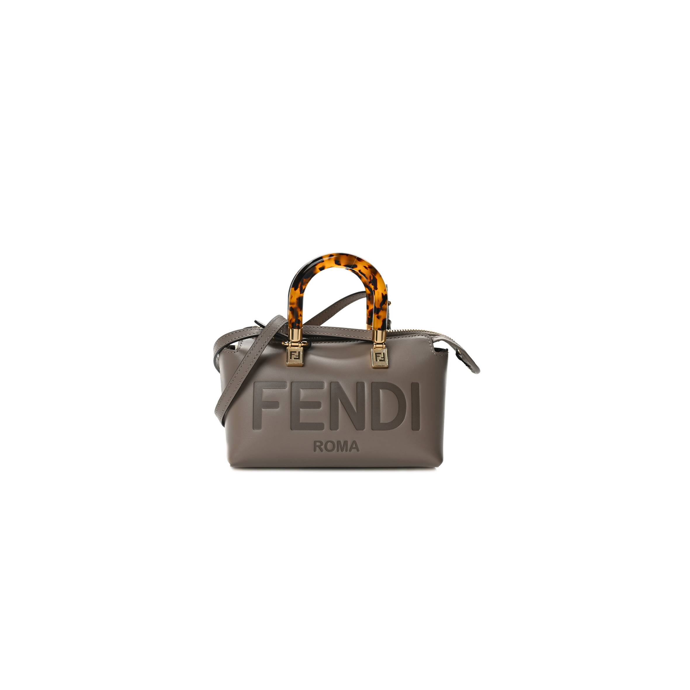 FENDI VITELLO KING PLEXIGLASS LOGO EMBOSSED MINI BY THE WAY TOP HANDLE BOSTON BAG TORTORA (18*11*8cm) FENDI VITELLO KING PLEXIGLASS LOGO EMBOSSED MINI BY THE WAY TOP HANDLE BOSTON BAG TORTORA (18*11*8cm)