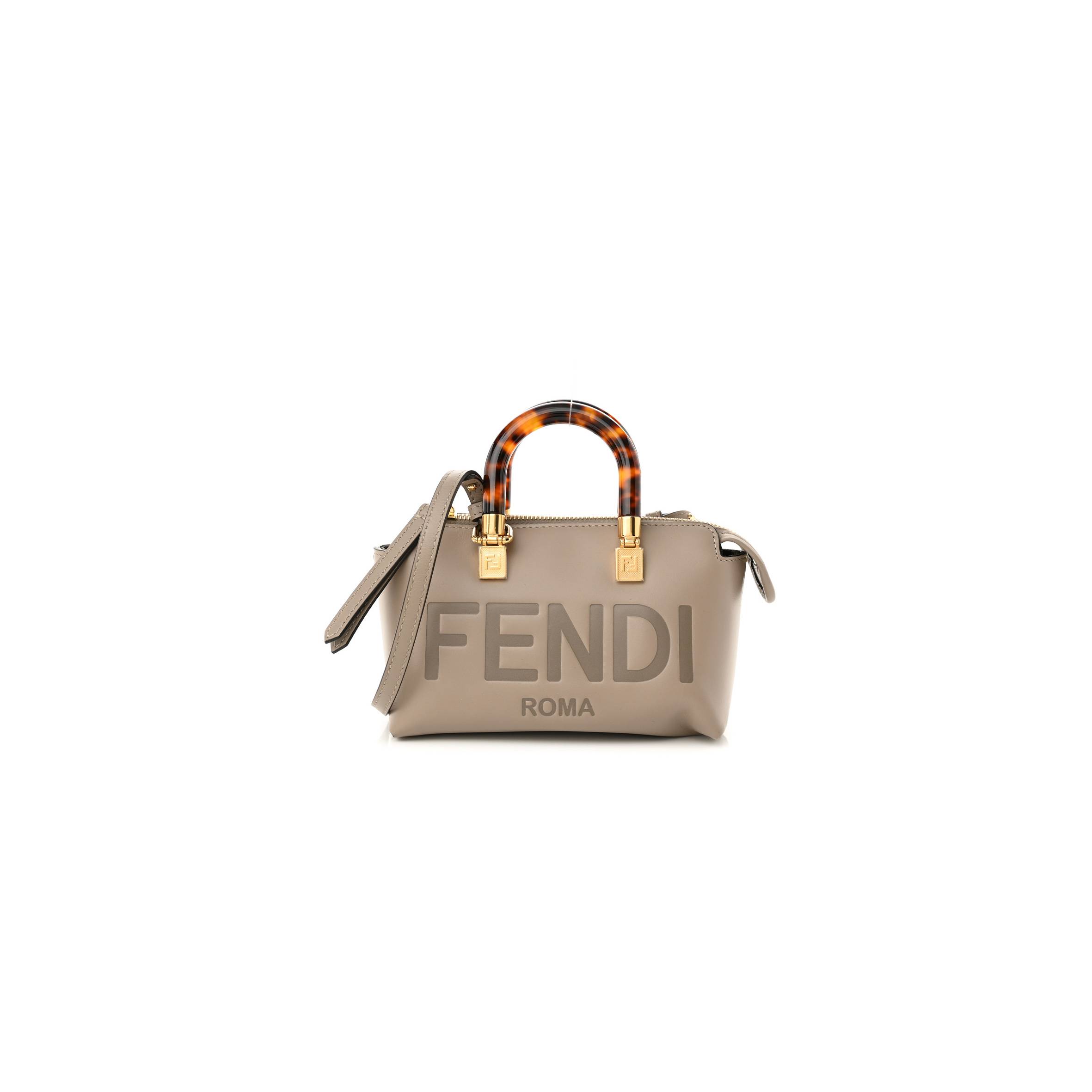 FENDI VITELLO KING PLEXIGLASS LOGO EMBOSSED MINI BY THE WAY TOP HANDLE BOSTON BAG TORTORA (18*11*8cm) FENDI VITELLO KING PLEXIGLASS LOGO EMBOSSED MINI BY THE WAY TOP HANDLE BOSTON BAG TORTORA (18*11*8cm)